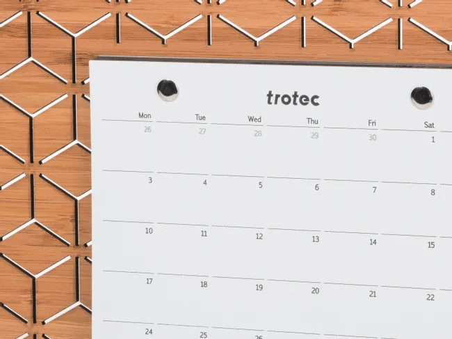 Laser cut wood and plastic calendar