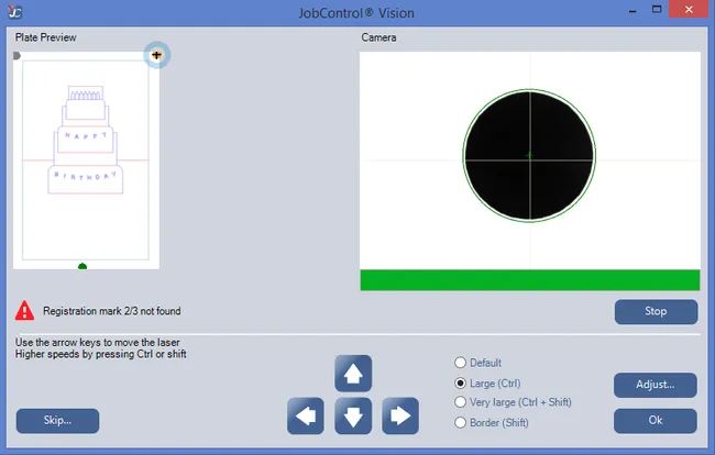 Job Control® Vision detecting registration marks