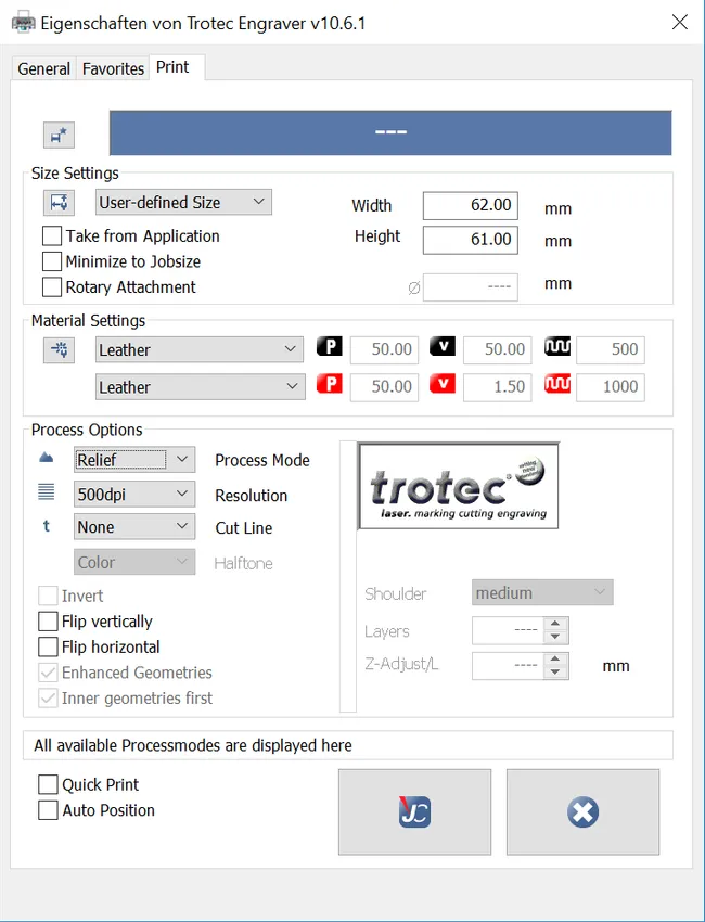 print settings relief leather