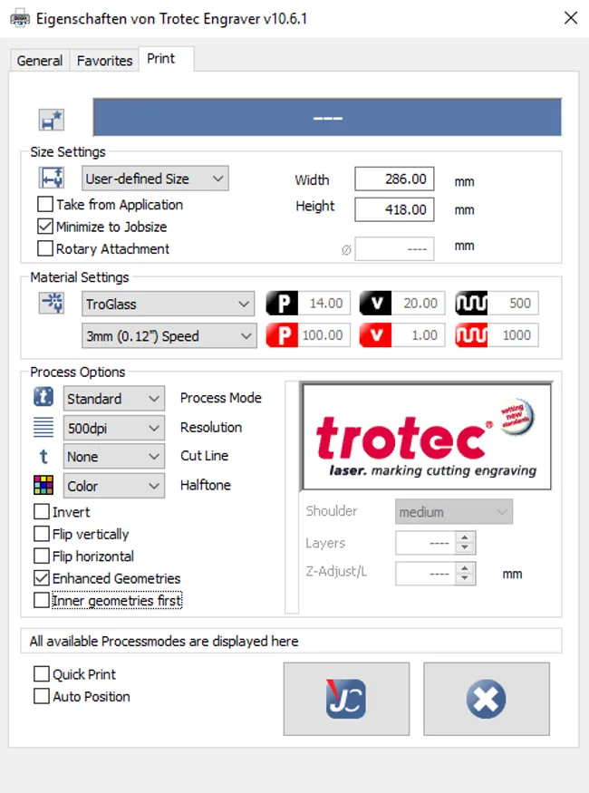 impostazioni stampa TroGlass 3mm