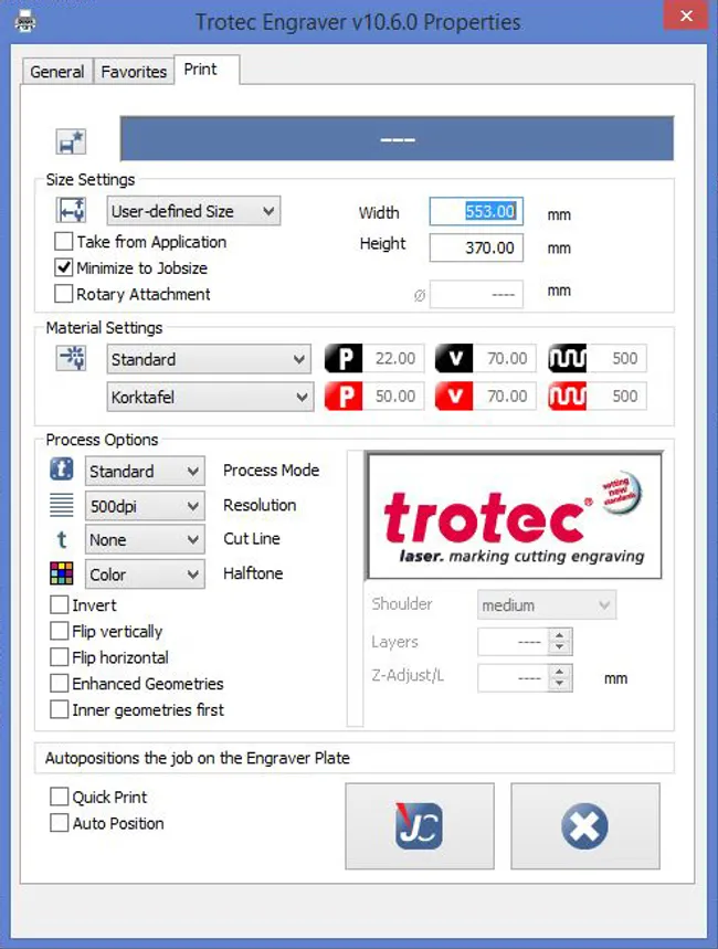 JobControl print settings