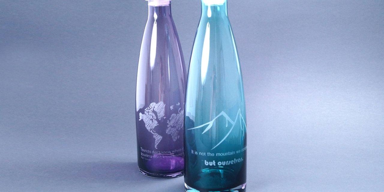 レーザー彫刻したガラス瓶