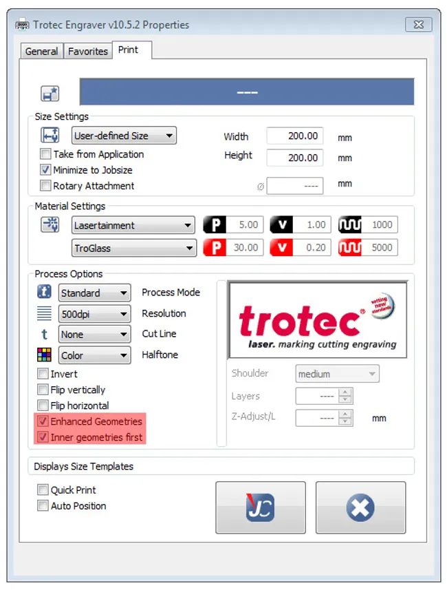 laser settings for acrylic trophy